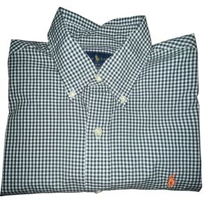 Ralph Lauren Men's Green and White Gingham Shirt Check